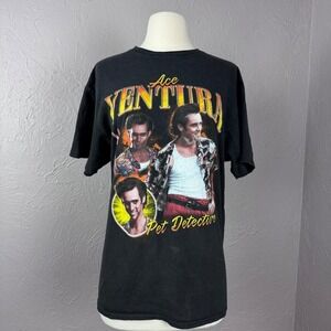 Ace Ventura Pet Detective Large black tshirt worn in distressed pilled movie
